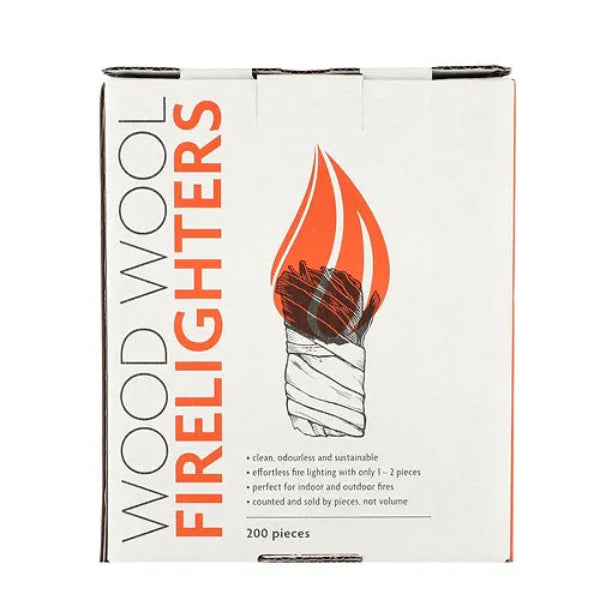 Natural Wood Wool Firelighters - Economy Box 200 Pcs