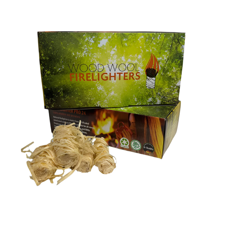 Natural Wood Wool Firelighters - Box 24 Pcs - 0