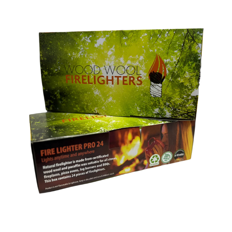 Natural Wood Wool Firelighters - Box 24 Pcs