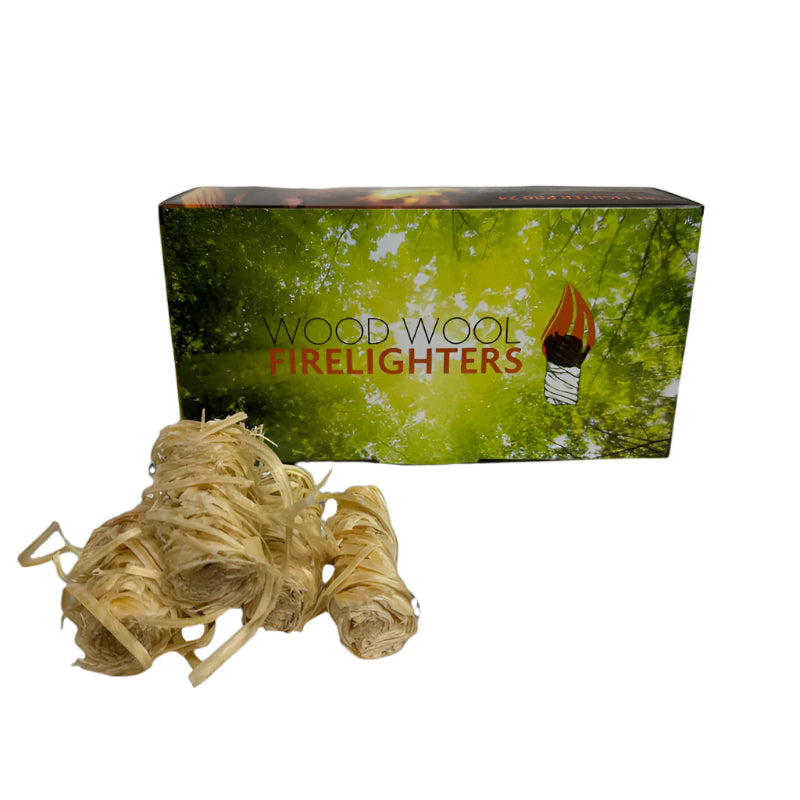 Natural Wood Wool Firelighters - Box 24 Pcs